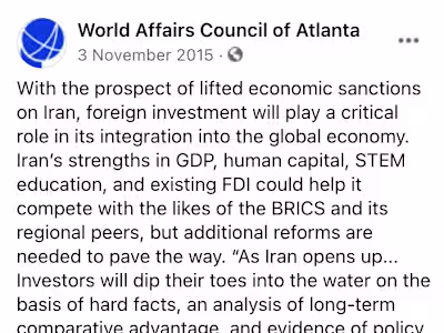 World Affairs Council of Atlanta 
 - JCPOA Facebook post