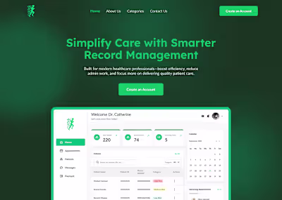 Hero section of healthcare records management website