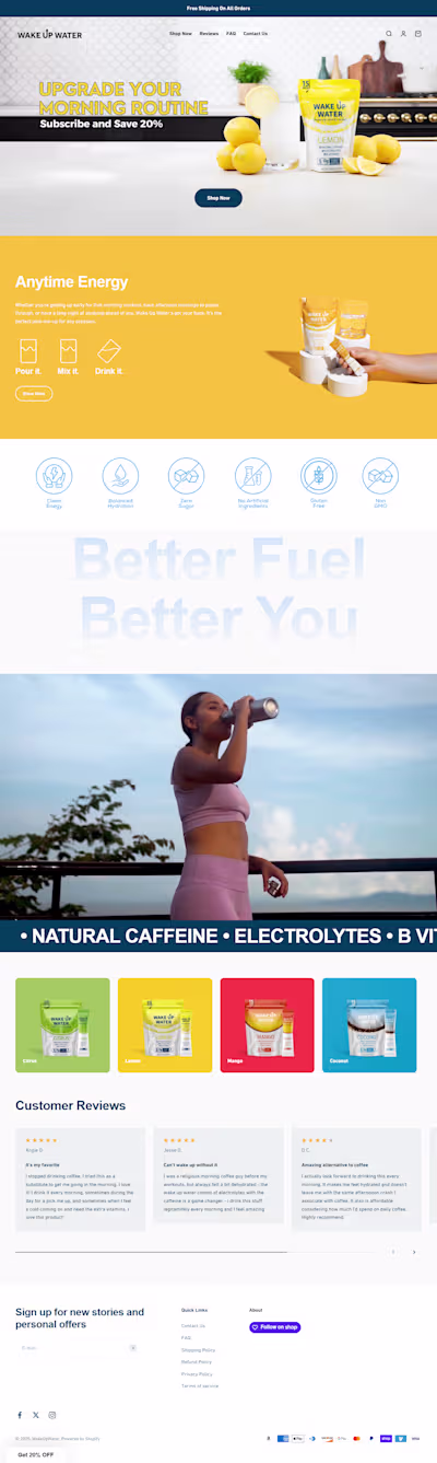Wake Up Water – Energetic Shopify Design for Clean Hydration