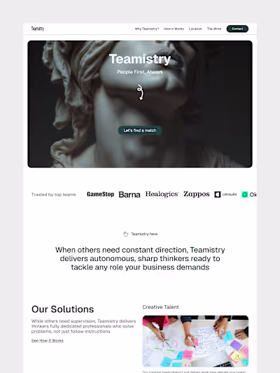 Teamistry website - Design & Framer development