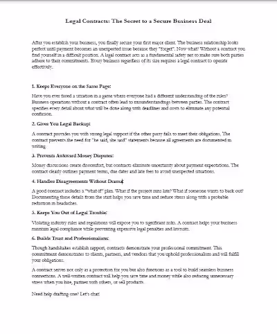 Legal Contracts for businesses (Copy Writting)