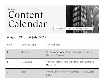 Content Calendar for a marketing agency