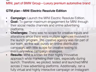 PLATFORM ADVERTISING for MINI, part of BMW Group—Luxury premium 