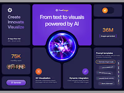 Bento Grid for PixelForge (Text-to-image AI generator)