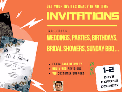 Design wedding, birthday, bridal shower invitations