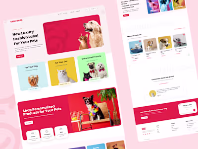 Oak & Bark Pet Shop, E-Commerce Website Design