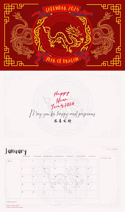 Year of Dragon Calendar 2024