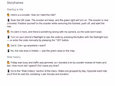 Storyframes for the scooter app user journey