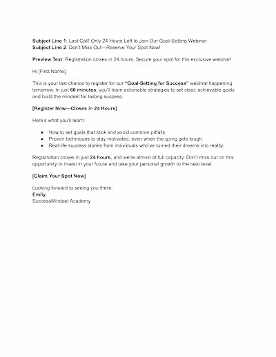 Last Call - Webinar Sign-Up Email