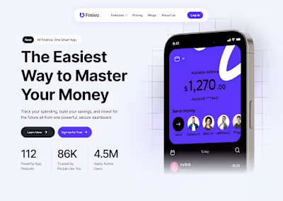 Finivo – Modern Finance App Web Design 💳 A clean and powerf...