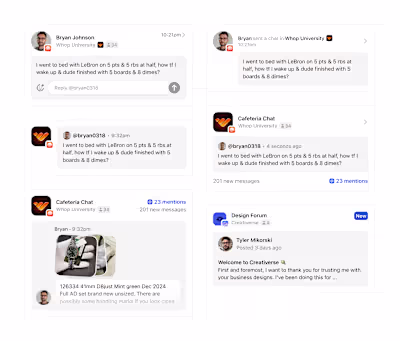 Notification card concepts for Whop