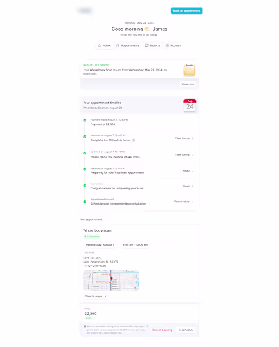 Patient portal for CT scanning service provider