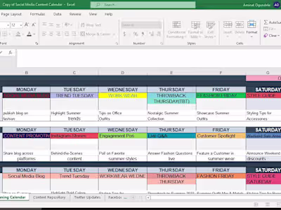 Monthly planning calendar