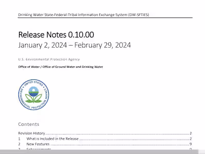 Release Notes for EPA Project: DW-SFTIES