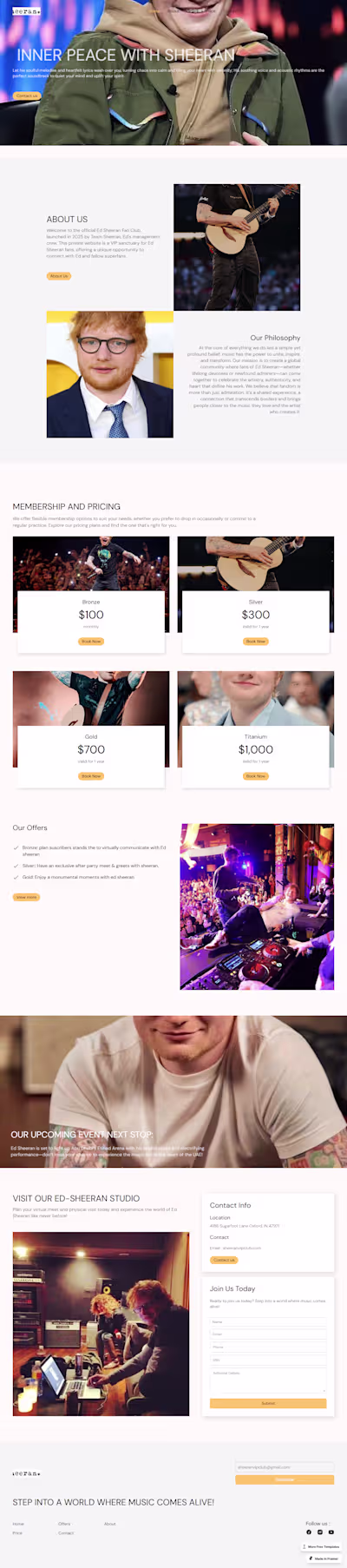 Fanbase community website for ed-sheraan using framer.
