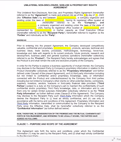 Unilateral Non-Disclosure Agreement 