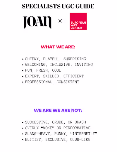 JOAN CREATIVE X EUROPEAN WAX CENTER — UGC STRATEGY