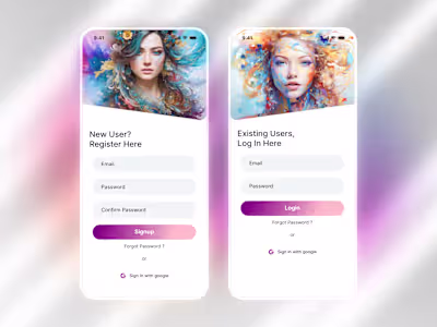 AI Login/Signup UI Screens for AI Art Platform