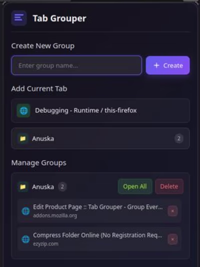 Tab Grouper Firefox Extension Development