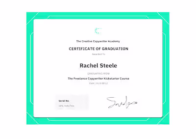The Freelance Copywriter Kickstarter Course Certificate