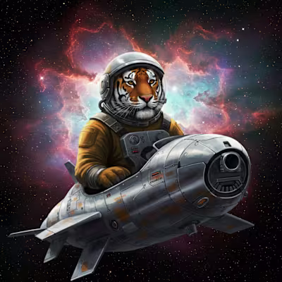 A tiger pilots a space ship