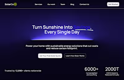 Hero Section of the landing page of SolarCo :: Behance