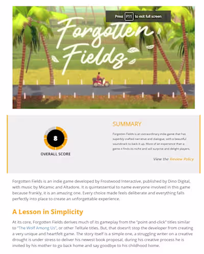 Forgotten Fields - Review
