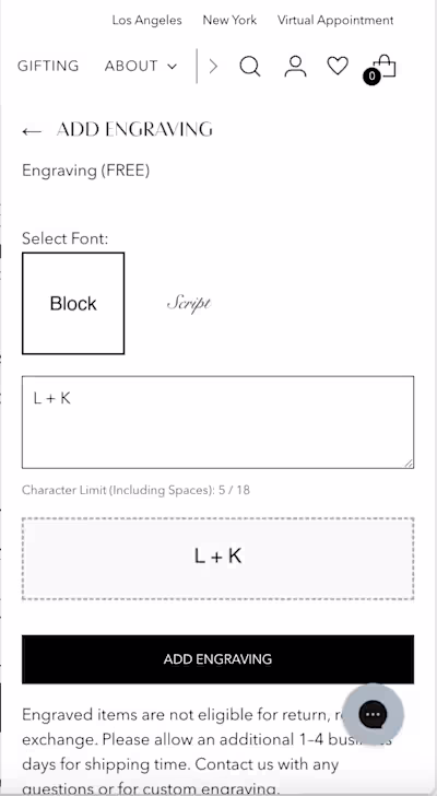 Design and custom coded an engraving sidebar for a jewelry c...