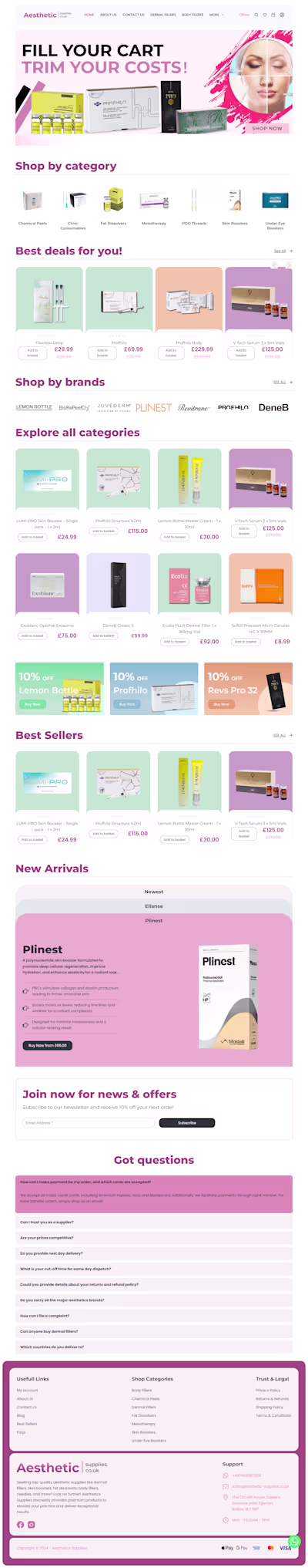 Aesthetic Supply eCommerce website