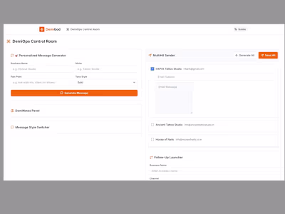 DemiOps Control Room – Frontend UI for AI Outreach Ops