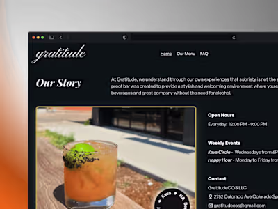 Gratitude Zero Proof Bar - Framer Website