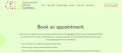 A Booking System Completed for a Clinical Genetics Company
