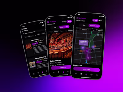 Hoppin – Nightlife Companion App (Branding, UI/UX Design)