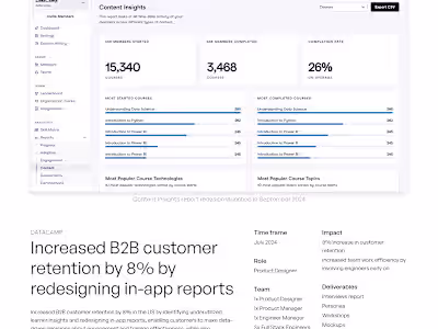 Redesigned B2B reports, 8% retention lift