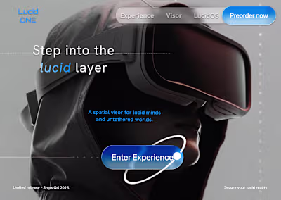  Lucid ONE - Spatial Computing VR Headset Landing Page