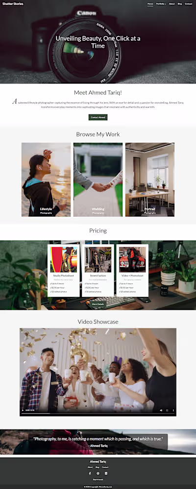 Shutter Stories - Photographer Portfolio Website