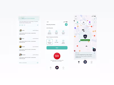 Mobile app screens for a Security Company