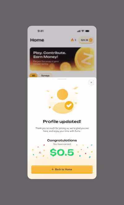 Zums - Reward Received, Mobile App Design