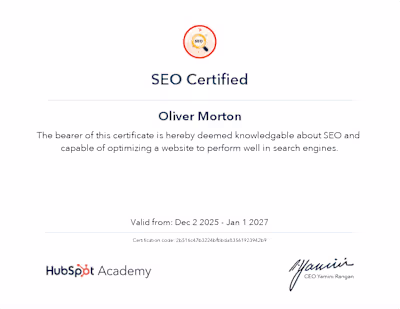 Completed SEO and Inbound Certificates from HubSpot