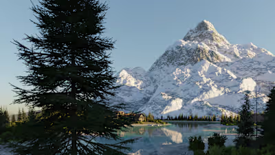 Photorealistic Alpine Mountain Lake Landscape