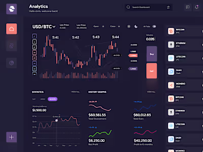 Cryptocurrency Dashboard Dark UI
