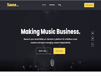 Music startup website - Bawse