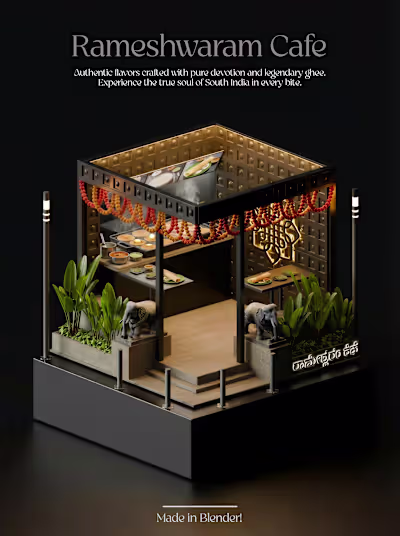 Rameshwaram Cafe 3D diorama, Made in blender3D.