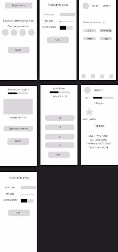 Youth learning app wire frame