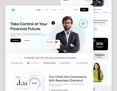 Finance website landing page design