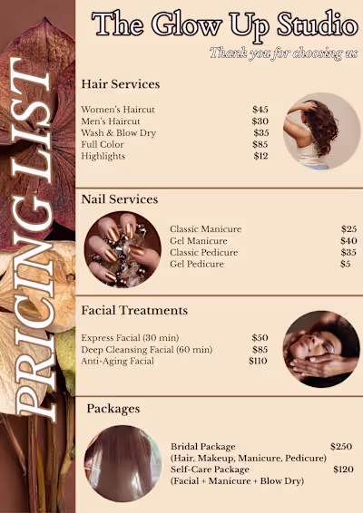 Pricing list - brown