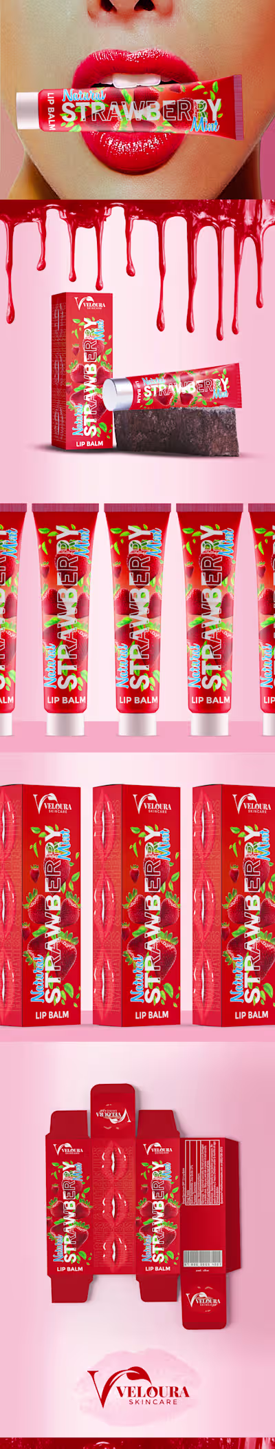 Strawberry Mint Lip Balm Packaging Design