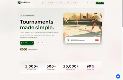 DinkDash - Professional pickleball tournament management pla...