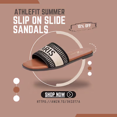 Athlefit Summer Black Flat Sandals for Women Comfortable Slip O…