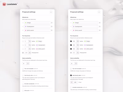 Leadsleek.com - Customize sidebar for proposals